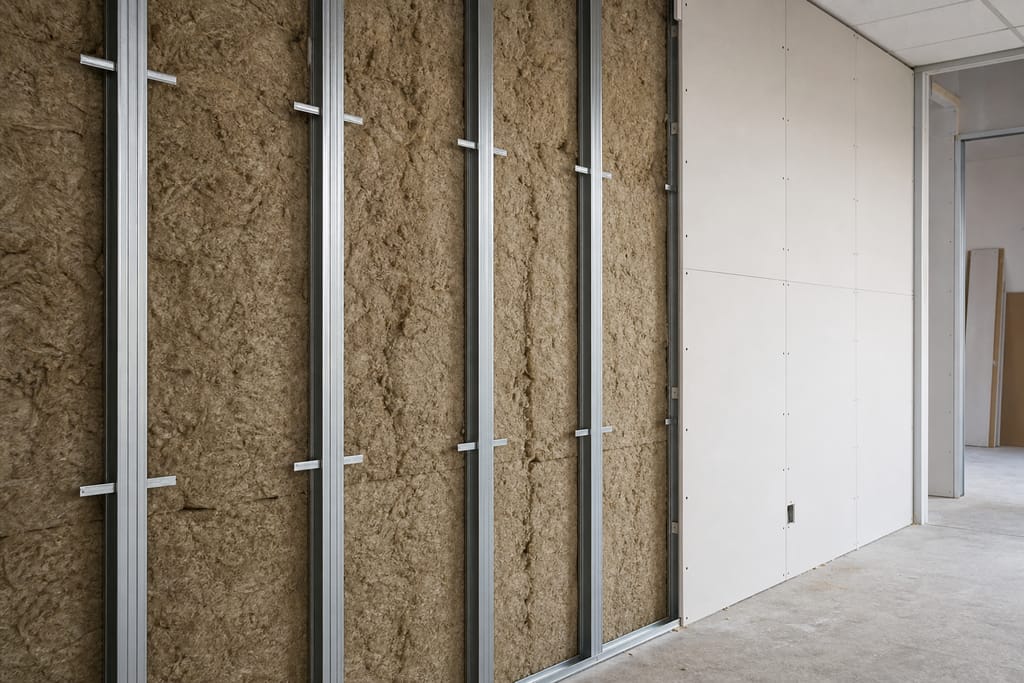 Resilient channel with sound-rated insulation photo